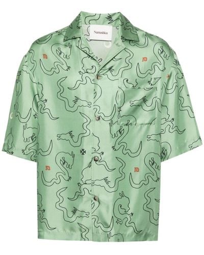 Nanushka Caspian Dragon-print Shirt - Green