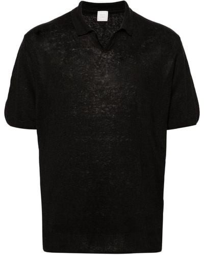 120% Lino Fine-knit Linen Polo Shirt - Black