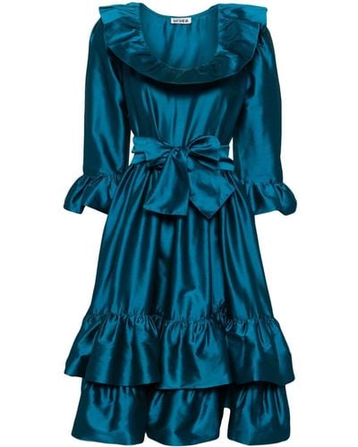 BATSHEVA Patty Bow-embellished Satin Midi Dress - Blue