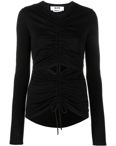 MSGM シャーリング ロングtシャツ - ブラック