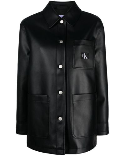 Calvin Klein Logo-patch Faux-leather Jacket - Black