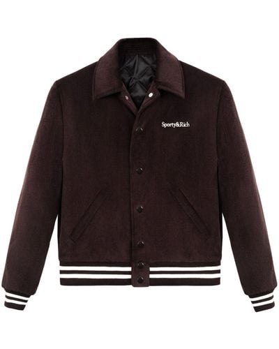 Sporty & Rich Embroidered-logo Bomber Jacket - Brown
