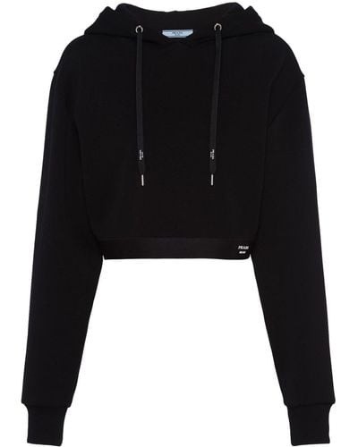 Prada Logo-print Cropped Hoodie - Black