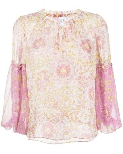 MISA Los Angles Bluse mit Blumen-Print - Pink