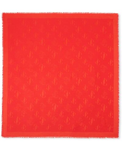 Jimmy Choo Blend Silk Wool Jacquard Stole - Red