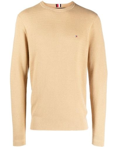 Tommy Hilfiger Logo-embroidered Knitted Cotton Sweater - Natural