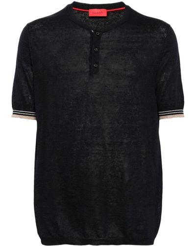 Isaia Serafino V-neck Polo Shirt - Black