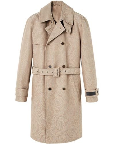 Versace Floral-jacquard Cotton Trench Coat - Natural