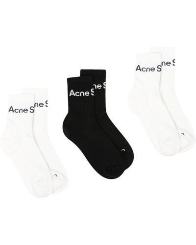Acne Studios Logo-jacquard Socks (set Of Three) - Black
