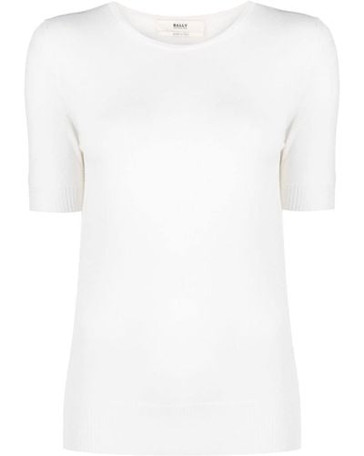 Bally Logo-embroidered Fine-knit Wool T-shirt - White