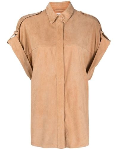 Dondup Rolled Short-sleeved Leather Shirt - Natural