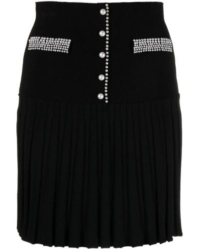 Sandro Pearl-embellished Knitted Pleated Skirt - Black