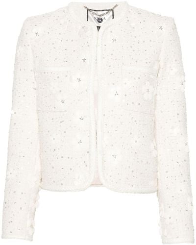 Nissa Floral-appliqué Bouclé Jacket - White