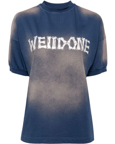we11done T-Shirt mit Bleach-Effekt - Blau