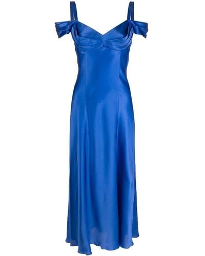 Alberta Ferretti Cold-shoulder Silk Midi Dress - Blue