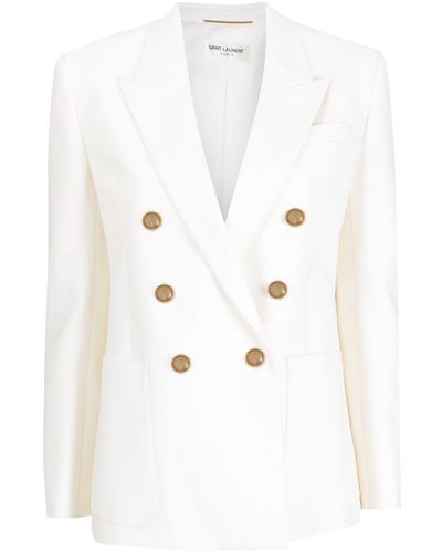 Saint Laurent Double-breasted Wool Blazer - White