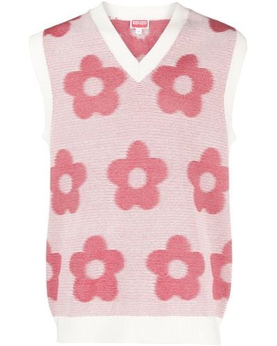 KENZO Boke Flower V-neck Cotton Vest - Pink