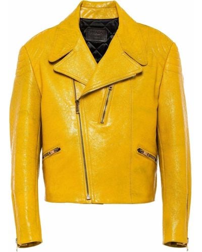 Prada Leather Biker Jacket - Yellow