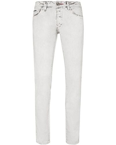 Philipp Plein Skull-stamp Washed Skinny Jeans - White