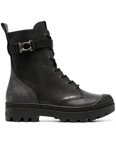 COACH Logo-plaque Leather Ankle Boots - Black