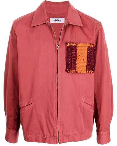 Adish Interwoven Detail Shirt Jacket - Red