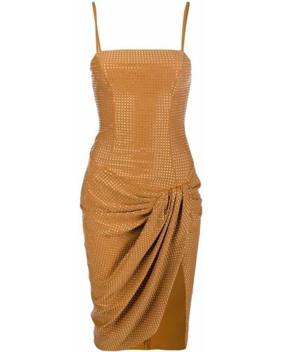 GIUSEPPE DI MORABITO Crystal Embellished Draped Dress - Brown