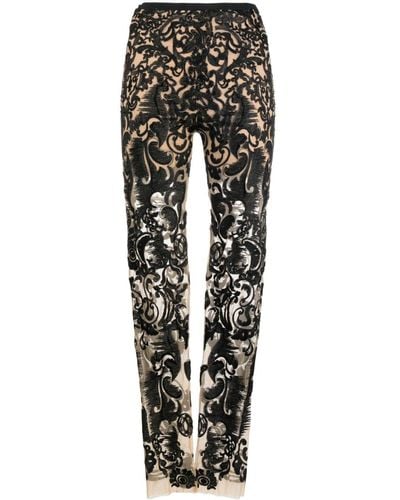 Gemy Maalouf Embroidered Semi-sheer Skinny Trousers - Black