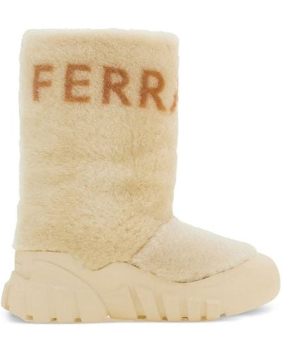 Ferragamo Logo-print Shearling Boots - Natural