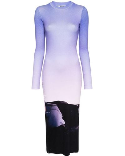 MSGM Geripptes Kleid mit Foto-Print - Blau