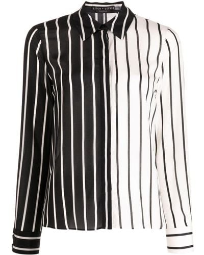 Alice + Olivia Willa Striped Silk Shirt - Black