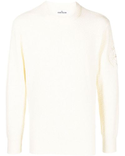 Stone Island Textured Embroidered-logo Sweater - White