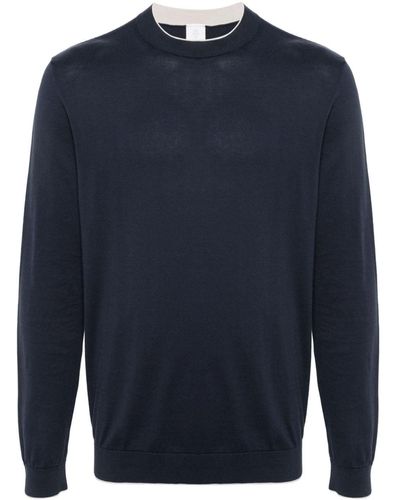 Eleventy Contrasting-trim Cotton Sweater - Blue