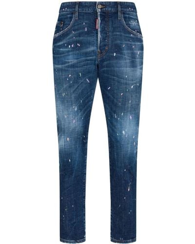 DSquared² Slim-Fit-Jeans mit Farbklecksen - Blau