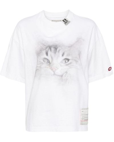 Maison Mihara Yasuhiro Distressed Cat Printed T-Shirt - White