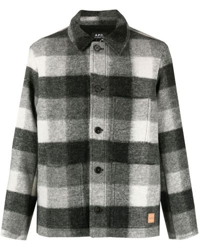 A.P.C. Logo-patch Chequered Shirt Jacket - Grey