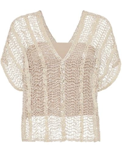Brunello Cucinelli Sequinned Open-knit Sweater - Natural