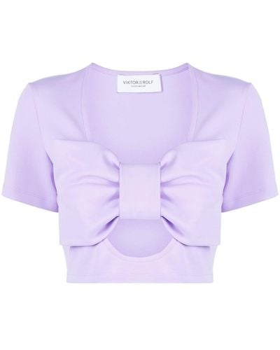 Viktor & Rolf Bow Embellished Cut-out Cotton Top - Purple