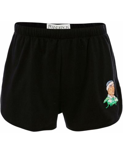 JW Anderson Embroidered Cotton Running Shorts - Black