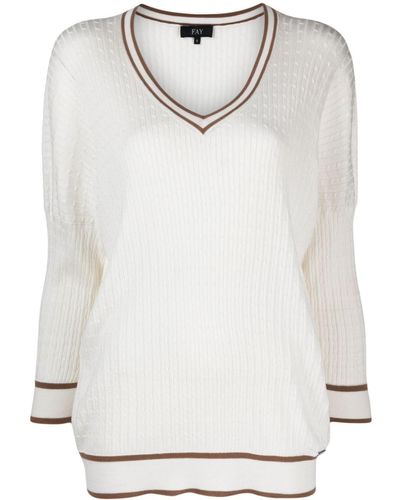 Fay V-neck Cable-knitted Sweater - White