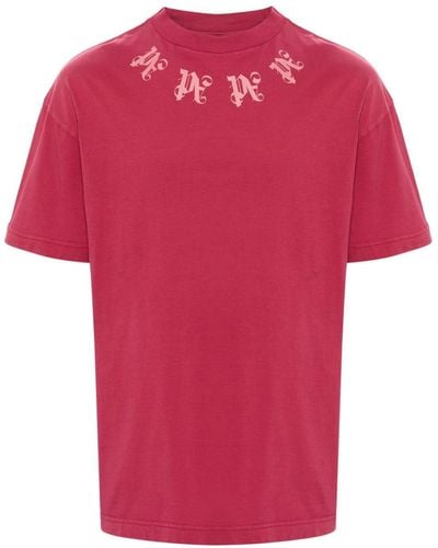 Palm Angels Monogram-print Cotton T-shirt - Red