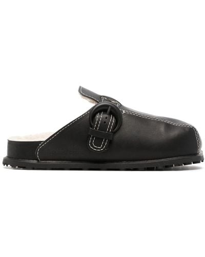 Marine Serre Leather Slide Sandals - Black