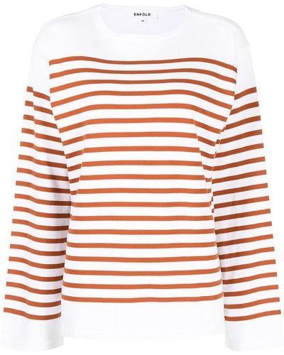 Enfold Sweatshirt mit Streifen-Print - Weiß