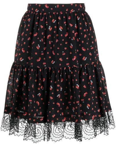 See By Chloé Cherry Pattern Ruched Skirt - Black