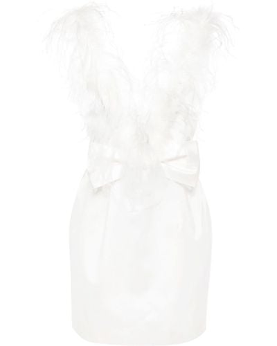 Alessandra Rich Vestido corto con ribete de plumas - Blanco