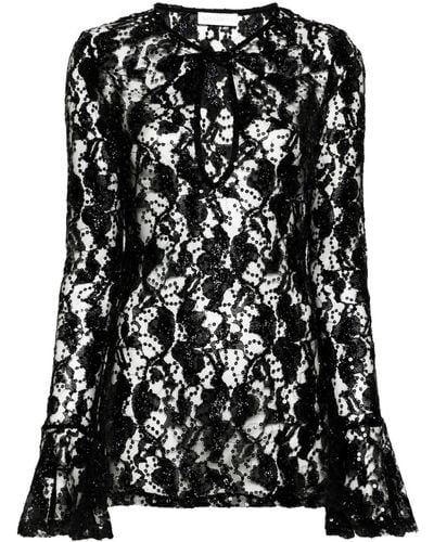Nina Ricci Sequinned Sheer-lace Top - Black