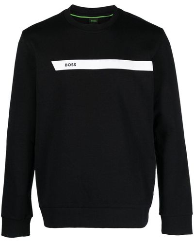 BOSS Logo-print stripe-detail sweatshirt - Negro