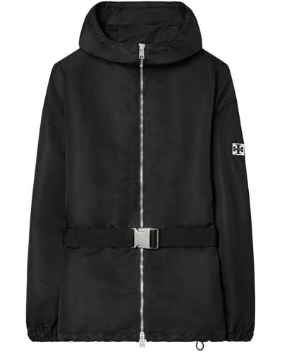 Tory Burch Logo-appliqué Hooded Jacket - Black