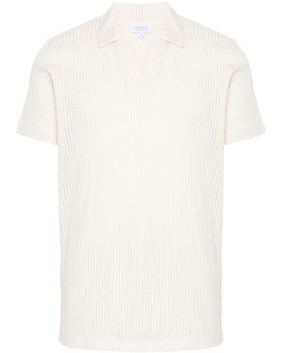 Sunspel Linear Mesh Design Polo Shirt - White