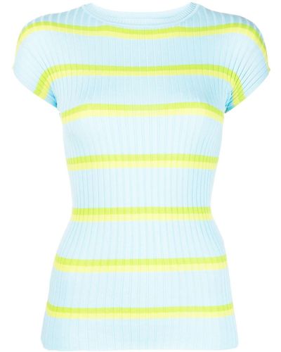 Sportmax Striped Ribbed-knit Cotton T-shirt - Yellow