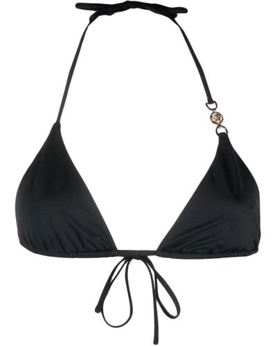 Versace Top de bikini con aplique del logo - Negro